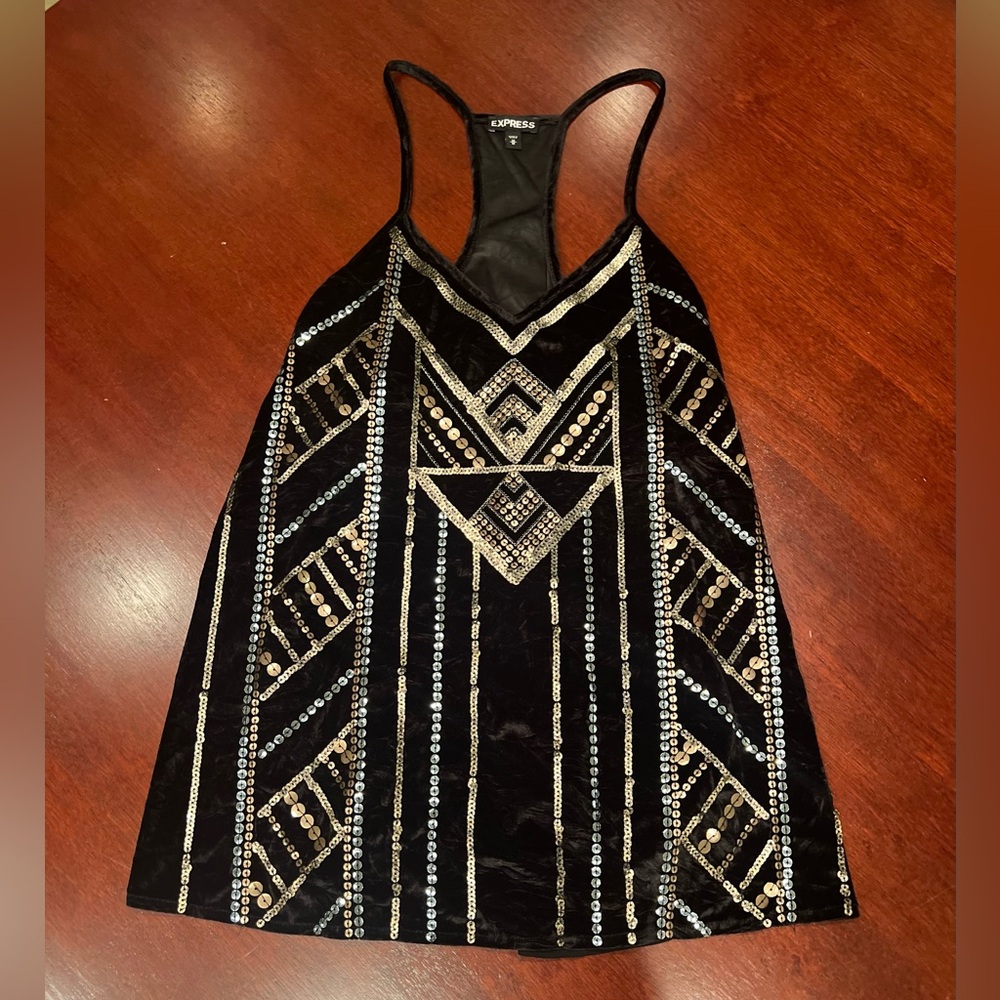 Express Black Velvet Sequin Tank Top